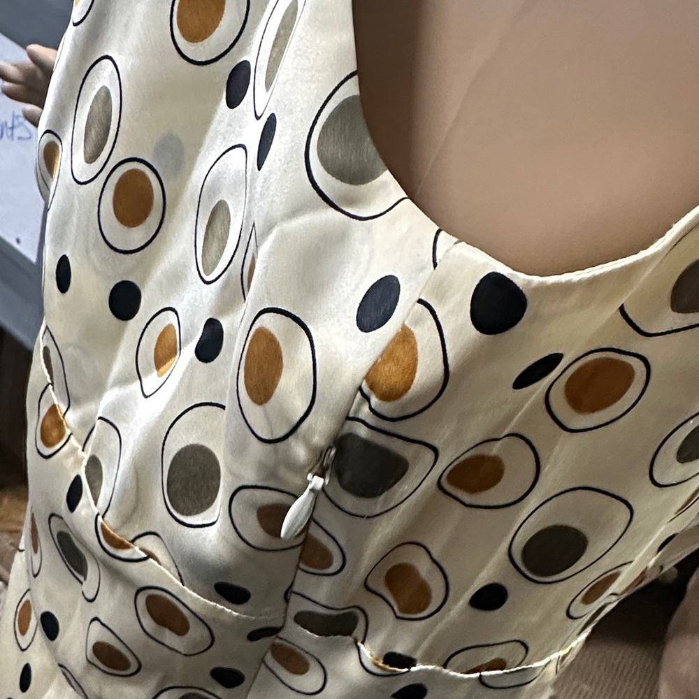 IEdesigned Cream and Brown Circle Pattern sleeveless side zip Midi Dress size 12 - Picture 5 of 7